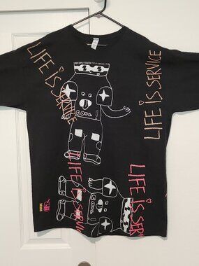 Snow Milk "Life Is Service" Robot Graphic Streetwear Tee Black XXL